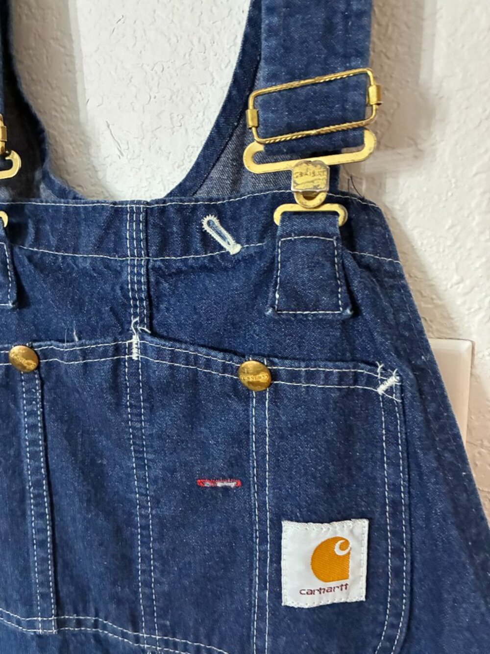 Vintage Carhartt USA Made Denim Bib Overalls 35x30 Dark Wash Workwear - Picture 5 of 7